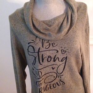 By Designs Women's "Be Strong And Courageous" Gray LS Cowl Nec Top GUC Large